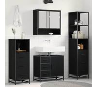 HETFTJN Set di 4 mobili da bagno, in legno di quercia, 65 x 33 x 60 cm, con armadietto a specchio e mobiletto per lavabo, design moderno, per piccoli bagni, ospiti, WC