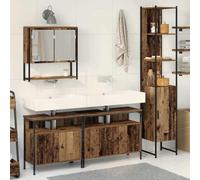 HETFTJN Set di 4 mobili da bagno in legno vecchio, 33 x 33 x 185,5 cm, con armadietto a specchio, mobiletto per lavabo, mobile ad alta lavabo, design moderno e salvaspazio, per piccoli bagni, ospiti