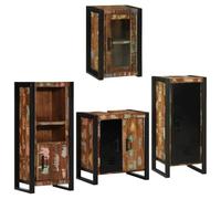 HETFTJN Set di 4 mobili da bagno, multicolore, in legno massiccio, 55 x 35 x 60 cm, con porta, design moderno, gambe in metallo, salvaspazio, per piccoli bagni, appartamenti e camere degli ospiti