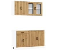 HETFTJN Set di 4 mobili da cucina Kalmar in rovere Artisan, mobili da cucina modulari con vetrina in vetro, 2 pensili e 2 pensili per riporre oggetti e organizzare