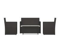 HETFTJN Set di 4 sedie da giardino in polyrattan nero con cuscino bianco crema, larghezza 105 cm, 2 posti, 80 cm, design moderno, robusto per balcone, terrazza, giardino
