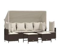 HETFTJN Set di 5 divani da giardino con tettuccio parasole, marrone, polyrattan, schienale regolabile, 204 x 75 cm, resistente alle intemperie, per balcone, terrazza, giardino