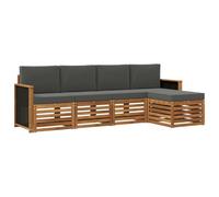 HETFTJN Set di 5 divani da giardino in legno di acacia, lounge modulare per esterni con cuscino antracite, moderno set di mobili per terrazza e balcone, finitura naturale, set di mobili in legno