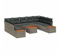 HETFTJN Set di 5 divani da giardino in polyrattan, modulare con cuscini e contenitore, mobili da giardino per terrazza e giardino, grigio, telaio in acciaio, 289 x 209 x 85 cm