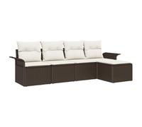 HETFTJN Set di 5 divani da giardino in rattan sintetico marrone con vetro di sicurezza monolastra e federe rimovibili, design moderno, robusto e durevole, per terrazza, giardino, balcone