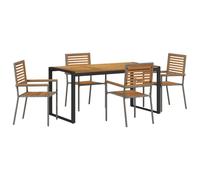 HETFTJN Set di 5 mobili da giardino in polyrattan e legno di acacia, moderno set di mobili da giardino con tavolo da pranzo e 4 sedie da giardino per terrazza ed esterni, grigio e marrone