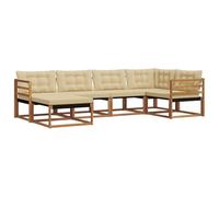 HETFTJN Set di 6 divani da esterno in legno di acacia e textilene, divano da giardino modulare per terrazza e giardino, colore naturale e beige, 325 x 166,5 x 73 cm