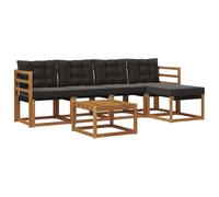 HETFTJN Set di 6 divani da esterno in legno di acacia e textilene, set di mobili da giardino con comodi cuscini, set modulare per terrazza, giardino e balcone, naturale e nero