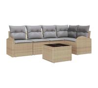HETFTJN Set di 6 divani da giardino, colore beige, grigio chiaro, in rattan sintetico, resistente ai raggi UV, resistente alle intemperie, balcone, terrazza, giardino, moderno, robusto, durevole