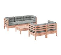 HETFTJN Set di 6 divani da giardino in legno di Douglas 63,5 x 63,5 cm con cuscino grigio Oxford modulare Lounge Set per balcone terrazza e piccolo giardino