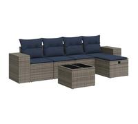 HETFTJN Set di 6 divani da giardino in polyrattan, 98 cm, con capacità di carico di 110 kg, spazio e cuscino blu navy, salvaspazio per piccoli balconi, terrazze, giardini