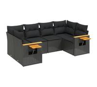 HETFTJN Set di 6 divani da giardino in polyrattan, colore nero, con braccioli, tavolino e cuscini rimovibili, robusto, resistente alle intemperie, modulare, per terrazze, balconi e giardini