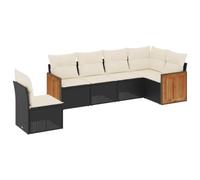 HETFTJN Set di 6 divani da giardino in polyrattan nero con braccioli, portata 110 kg, cuscino rimovibile bianco crema, set modulare per piccoli balconi, giardini, terrazze