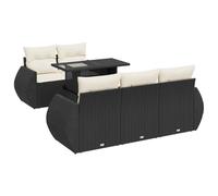 HETFTJN Set di 6 divani da giardino in polyrattan nero con tavolo in vetro regolabile in altezza, divano e cuscino resistente alle intemperie, per piccoli balconi, terrazzi, giardini