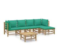 HETFTJN Set di 6 lounge da giardino in bambù, 55 x 65 x 30 cm, 69 x 69 x 65 cm, divano ad angolo, cuscino verde, design moderno, salvaspazio, per balcone, terrazza e piccoli giardini