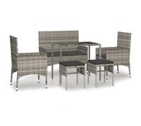 HETFTJN Set di 6 mobili da giardino grigio polyrattan, 90 x 50 cm, piccolo set di mobili da giardino, design moderno, resistente alle intemperie, per balcone, terrazza e giardino d'inverno