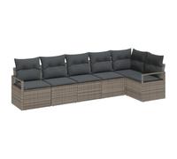 HETFTJN Set di 6 mobili da giardino in polyrattan, set di 6 pezzi, carico 955 kg, colore grigio, divano ad angolo, sedia centrale, poltrona modulare, balcone, terrazza, per la primavera e l'estate