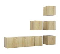 HETFTJN Set di 6 mobili per TV sospesi, mobile basso in rovere Sonoma, montaggio a parete in legno, set di mobili modulari per soggiorno con ampio spazio per multimediali e DVD