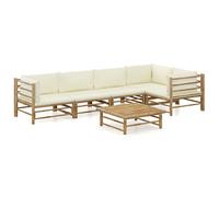 HETFTJN Set di 6 sedie da giardino in bambù con cuscino da 5 cm, modulare per terrazze, 65 x 70 x 60 cm, design moderno, robusto e leggero, per balcone, giardino, terrazza e piccola area salotto