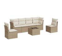 HETFTJN Set di 7 divani da giardino beige in polyrattan, divano ad angolo, tavolo centrale da giardino, cuscino bianco crema, 234 x 62 x 69 cm, protezione dalle intemperie, modulare per balcone