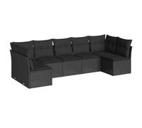 HETFTJN Set di 7 divani da giardino, colore nero, 289 x 117 x 69 cm, in polyrattan resistente alle intemperie, con vano portaoggetti e cuscino lavabile per terrazza, balcone, lounge