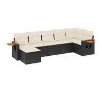 HETFTJN Set di 7 divani da giardino in polyrattan con cuscini neri, set lounge modulare con tavolini e molle a gas, mobili da giardino per terrazza ed esterni