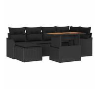 HETFTJN Set di 7 divani da giardino in polyrattan nero resistente alle intemperie, modulare con spazio di archiviazione, larghezza seduta 55 cm, design moderno, robustezza e durata per balcone