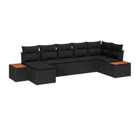 HETFTJN Set di 7 divani da giardino in polyrattan, resistente alle intemperie, modulare ad angolo, con tavolo in legno di acacia, robusto, per esterni, portata 770 kg, per balcone, terrazza, giardino