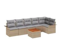 HETFTJN Set di 7 divani da giardino in rattan sintetico, modulare con tavolo in legno di acacia e spazio di archiviazione, materiale robusto per uso esterno, piccolo balcone, terrazza, per salotto