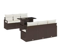 HETFTJN Set di 7 divani da giardino modulari in polyrattan, con scomparti per riporre oggetti, 260 cm, per balcone, terrazza, giardino, mobili esterni, resistente alle intemperie, con tavolo, 100 x 55