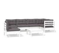 HETFTJN Set di 7 mobili da balcone bianco massiccio legno di pino antracite, cuscino modulare, 63,5 cm, design moderno per piccoli balconi, terrazze, salone da giardino