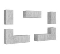 HETFTJN Set di 7 mobili per TV in legno grigio cemento, moderno mobile basso da parete, versatile per soggiorno, con spazio per DVD e libri
