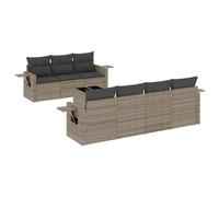 HETFTJN Set di 8 divani da giardino, 55 x 55 cm, grigio polyrattan con cuscino grigio scuro, spazio sotto la panchina, ripiano pieghevole resistente alle intemperie, modulare per piccoli balconi
