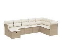 HETFTJN Set di 8 divani da giardino, beige, 62 x 62 x 69 cm, in polyrattan, per esterni, con cuscino color crema, modulare, resistente alle intemperie, per balcone, terrazza e piccoli spazi verdi