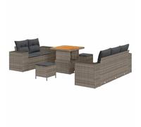 HETFTJN Set di 8 divani da giardino in polyrattan, 221 x 204 x 85 cm, modulare per esterni, resistente alle intemperie, con tavolo in legno di acacia e spazio per terrazza, balcone e giardino