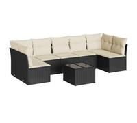 HETFTJN Set di 8 divani da giardino in polyrattan nero con 289 x 117 cm, per balconi, terrazze, esterni, design moderno, robusto e flessibile, per piccoli balconi, giardini e cortili
