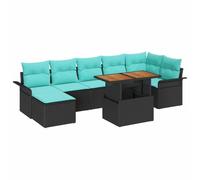 HETFTJN Set di 8 divani da giardino in polyrattan nero con vano portaoggetti integrato, set lounge modulare per 7 persone, cuscino incluso, set di sedute per terrazza e giardino