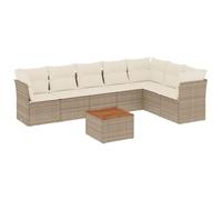 HETFTJN Set di 8 lounge da giardino beige in polyrattan, 62 x 62 cm, divano angolare e centrale con tavolo in legno di acacia e spazio di archiviazione, robusto e resistente alle intemperie, per