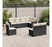 HETFTJN Set di 8 mobili da giardino in polyrattan resistente alle intemperie, con cuscino rimovibile, 62 x 62 x 69 cm, colore nero, moderno e modulare, per giardino, terrazza, piccolo balcone