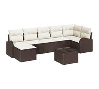 HETFTJN Set di 8 pezzi in rattan sintetico marrone divano angolare con vano portaoggetti e tavolo modulare resistente alle intemperie, per terrazze, balconi e piccoli giardini