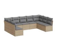 HETFTJN Set di 9 divani da giardino beige 289 x 172 cm in rattan sintetico resistente alle intemperie, con spazio di archiviazione e cuscino lavabile, set salone salvaspazio per balcone, terrazza e