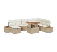 HETFTJN Set di 9 divani da giardino beige in rattan sintetico con tavolo regolabile in altezza e spazio di archiviazione, design moderno per balcone, giardino e terrazza