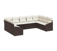 HETFTJN Set di 9 divani da giardino con cuscino, marrone, polyrattan, modulare, design moderno, resistente alle intemperie, salvaspazio, per piccoli balconi, terrazze e giardini