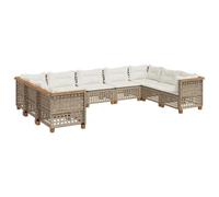 HETFTJN Set di 9 divani da giardino in polyrattan beige con cuscino bianco crema 63,5 x 63,5 cm modulare lounge per balcone terrazza e piccoli spazi verdi