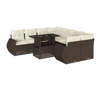HETFTJN Set di 9 divani da giardino in polyrattan marrone con tavolo regolabile in altezza 100 cm e cuscino bianco crema resistente alle intemperie, modulare per piccoli balconi, terrazze lounge