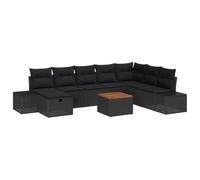 HETFTJN Set di 9 divani da giardino in polyrattan modulare con legno di acacia, resistente agli agenti atmosferici, per balcone, terrazza, giardino, lounge, esterni, salvaspazio, per piccoli balconi