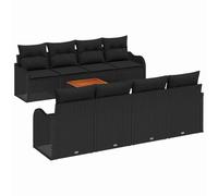 HETFTJN Set di 9 divani da giardino in rattan nero, 55 x 62 x 69 cm per modulo, modulare, resistente alle intemperie, con tavolo in legno di acacia, per terrazze, balconi, piccoli giardini, salotti e
