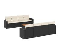 HETFTJN Set di 9 divani da giardino in rattan sintetico nero, 55 x 55 cm, modulo lounge per balcone, terrazza, mobili da giardino con tavolo in legno di acacia, protezione dalle intemperie, cuscino