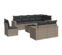 HETFTJN Set di 9 divani per esterni in polyrattan, 62 x 62 cm, modulo angolare, grigio scuro, tavolo con piano in vetro, mobili da giardino, balcone, terrazza, per una comoda area salotto all'aperto