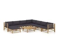 HETFTJN Set di 9 lounge da giardino in bambù, 65 x 65 cm, grigio scuro, resistente alle intemperie, struttura modulare, salvaspazio, per piccoli balconi, terrazze, giardini, soggiorni